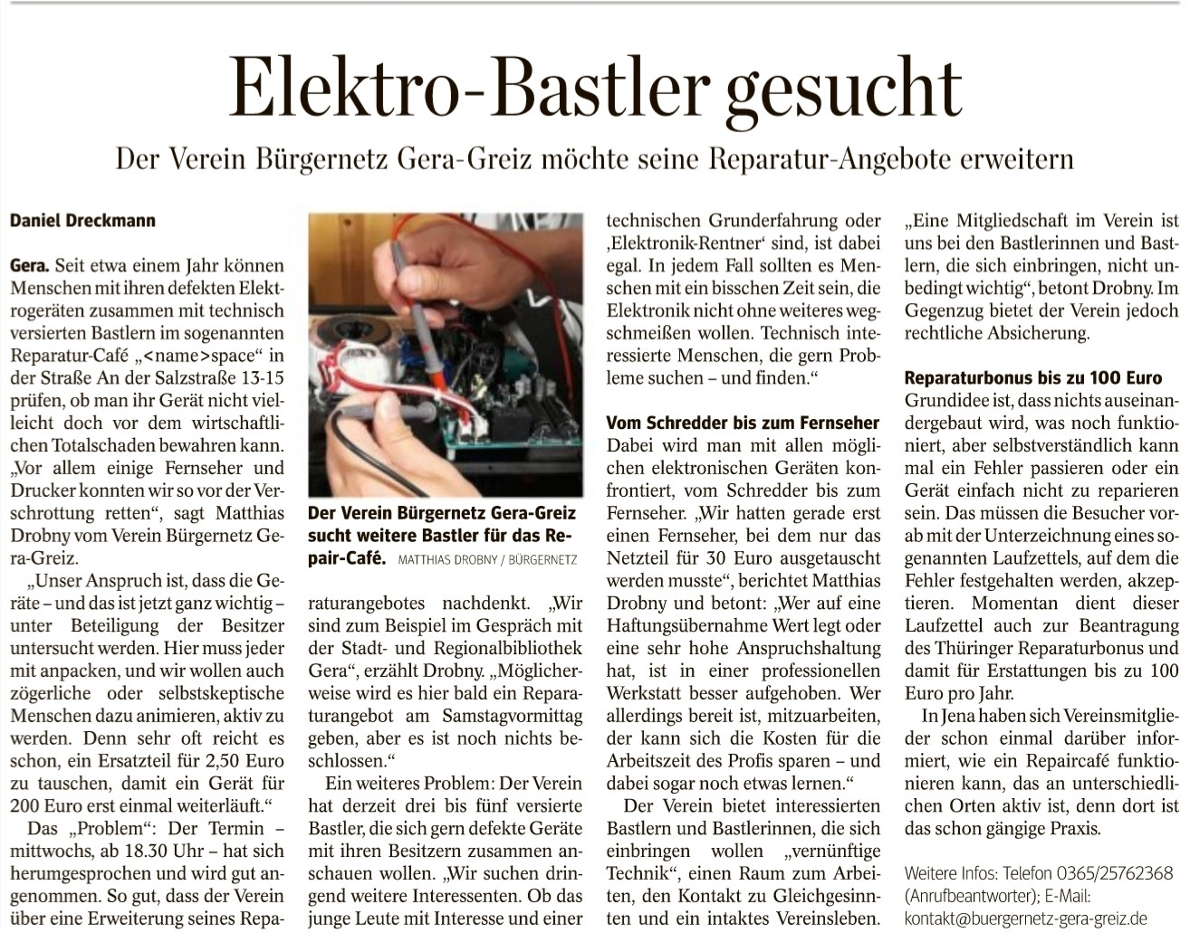 Schon Fernseher und Drucker gerettet: Elektro-Bastler für Geraer Repair-Café gesucht